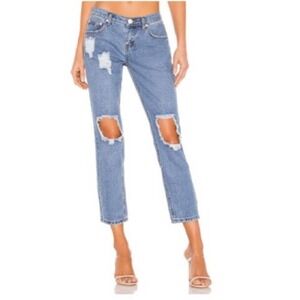 SUPERDOWN Angie Girlfriend Jeans With Distressing Medium Wash Size 26